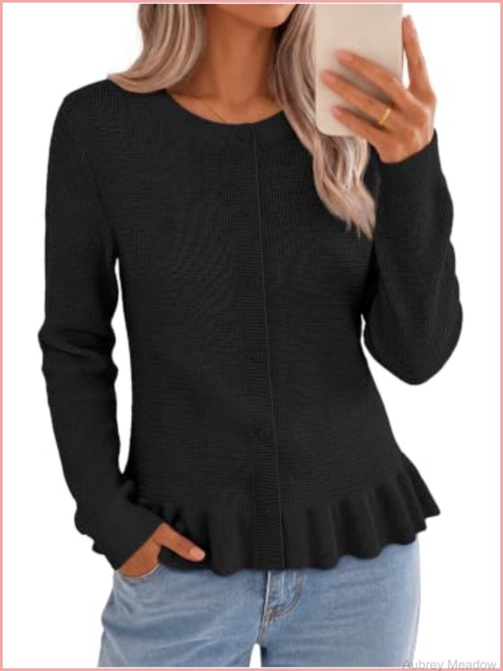 Womens Lightweight Buttoned Cardigan Peplum Knit Sweater Top